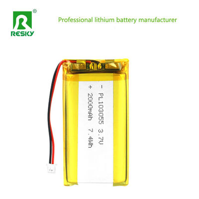 Bateria recarregável Lipo 103055 3.7V 2000mAh 7.4wh Potência Célula de bateria solar de íons de lítio