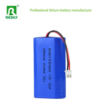 Bateria de lítio 18650 recarregável, pacote de bateria 2600mAh 7.4V 19.24wh lipo